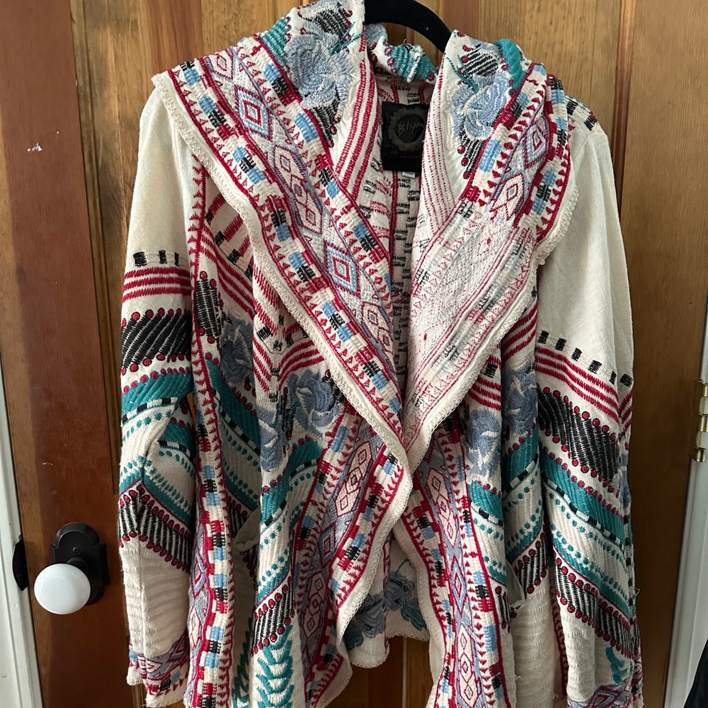Johnny Was Cream Multicolor Patterned Cardigan - image 1